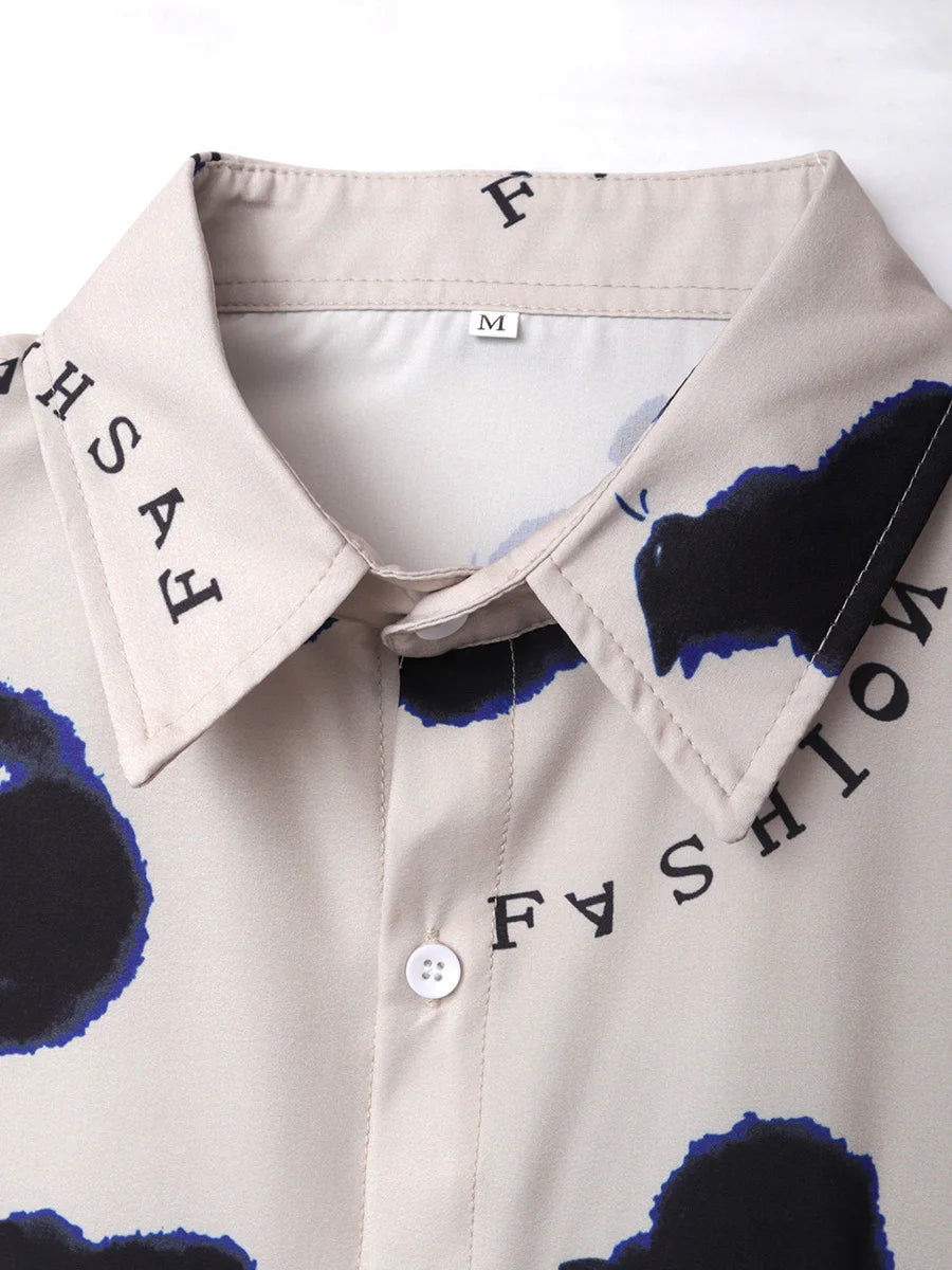 Oversized Loose Cartoon Cat Prinr Hawaii Short Men Shirt Casual Man American Printing Summer Versatile Couple Streetwear
