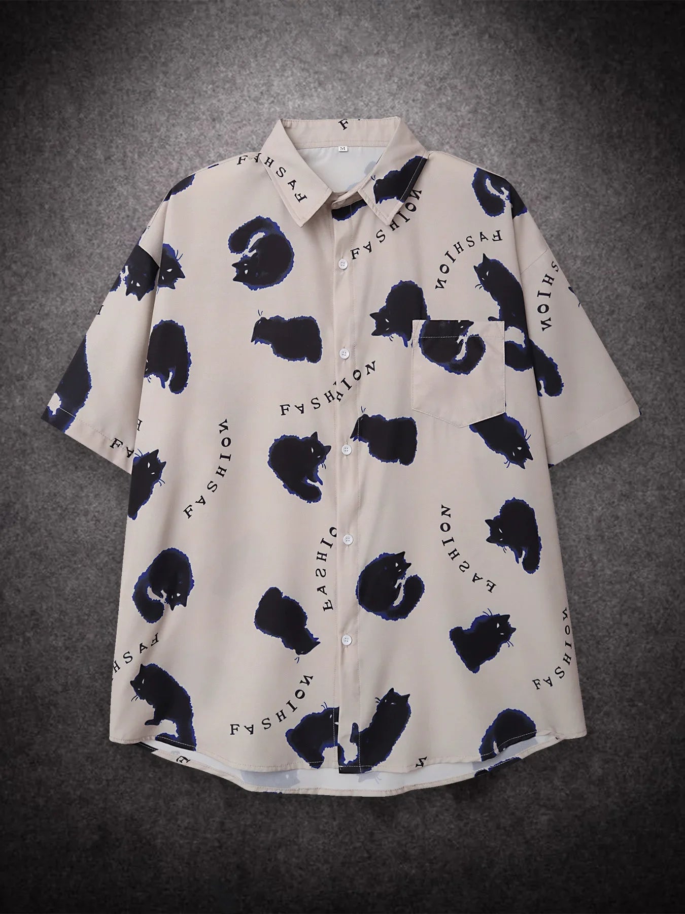 Oversized Loose Cartoon Cat Prinr Hawaii Short Men Shirt Casual Man American Printing Summer Versatile Couple Streetwear