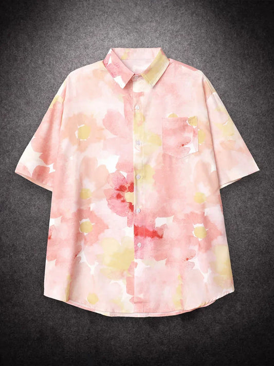 Oversized Loose Short Sleeve Cartoon Print Hawaii Beach Summer Men Shirt Student Couples Fashion Casual Mens Clothing