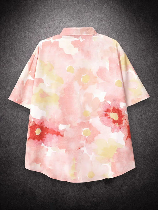 Oversized Loose Short Sleeve Cartoon Print Hawaii Beach Summer Men Shirt Student Couples Fashion Casual Mens Clothing